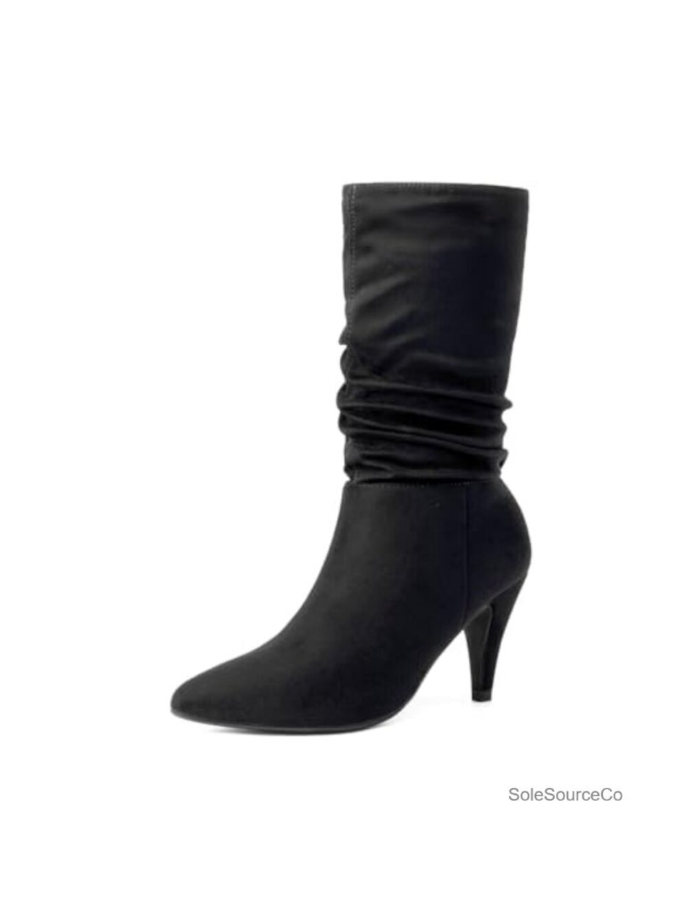 Women's Faux Suede Pointed Toe Mid Calf Heeled Boots Stiletto